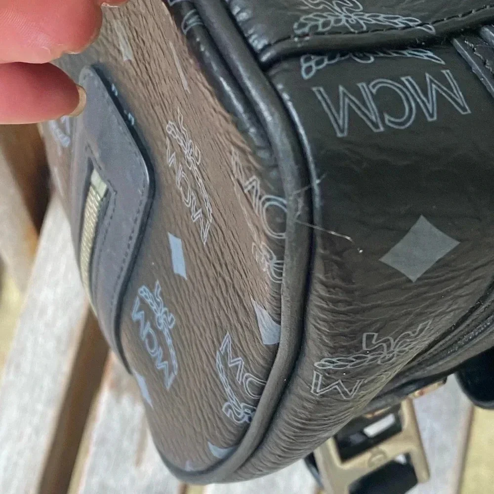 MCM Black Visetos Boston  Bag